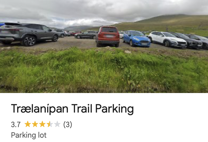 Trælanípa Trail Parking listing